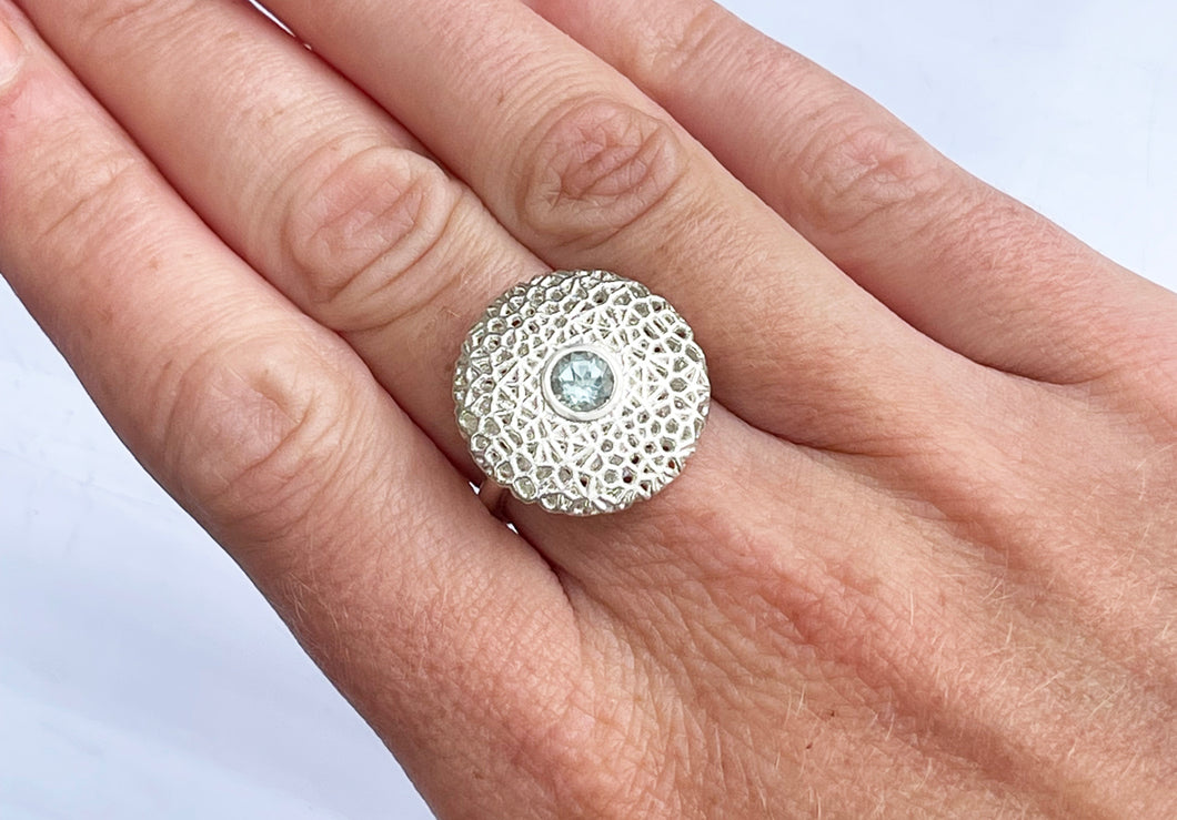 Silver Crackle Pattern Gemstone Ring