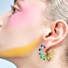 Load image into Gallery viewer, Statement Helix Hoop Silver & Enamel Earrings