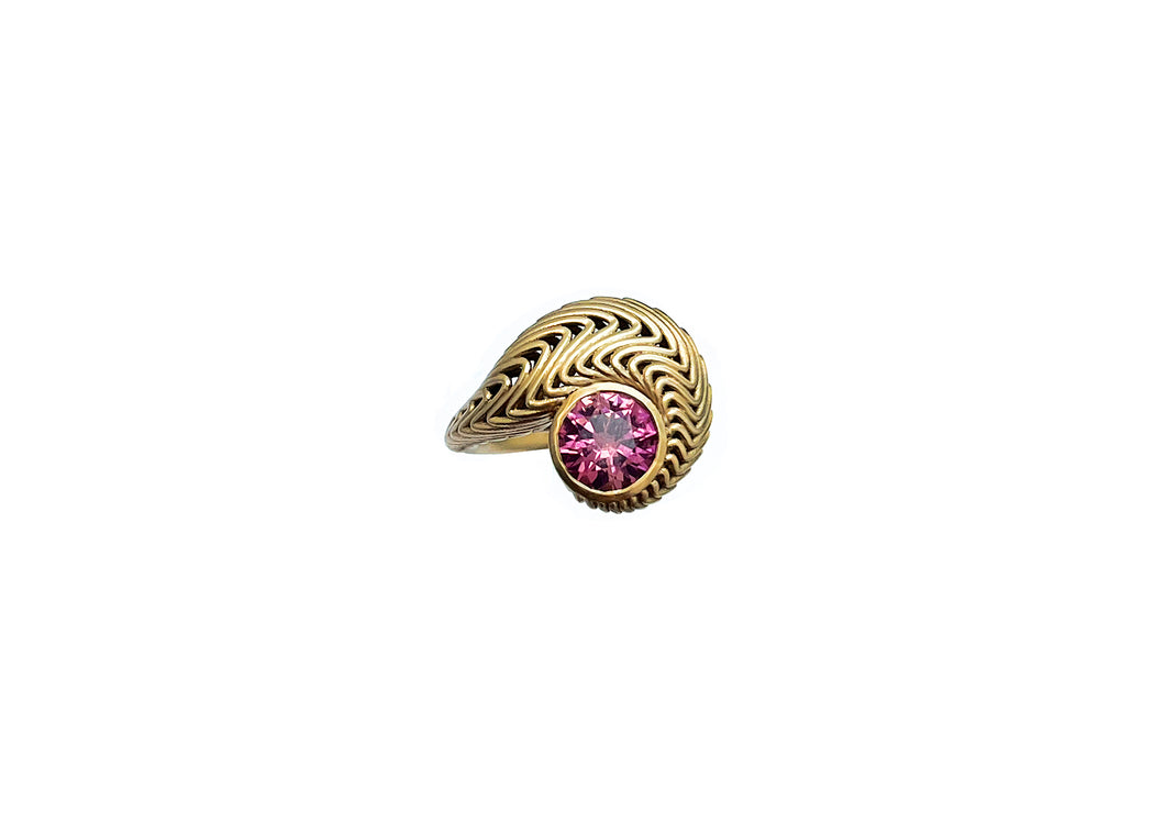 Pink Tourmaline Gold Swirl Ring